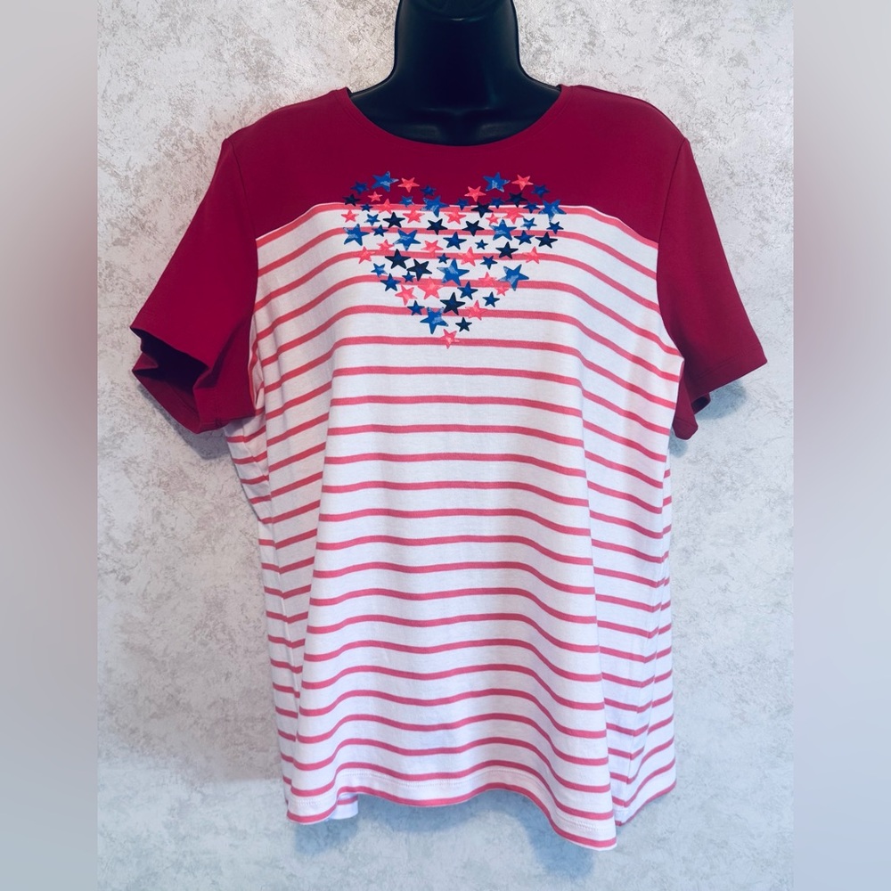 Kim Rogers Red Patriot Heart Core Knit Stripe Size P/XL Short Sleeves New w/ Tag